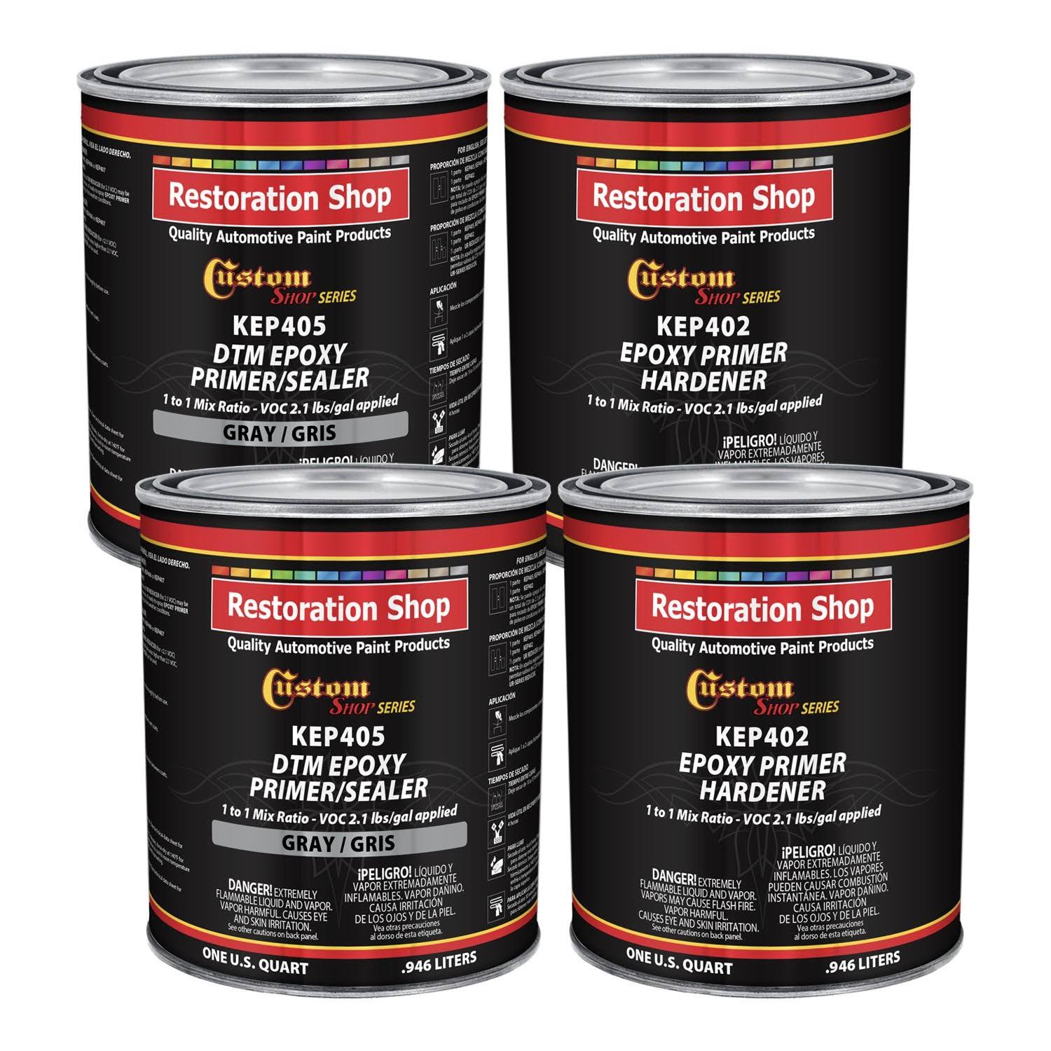 Custom Shop - Gray Epoxy Primer/Sealer 2.1 VOC (Gallon Kit) Anti-Corrosive DTM High-Performance Primer for Automotive and Indust