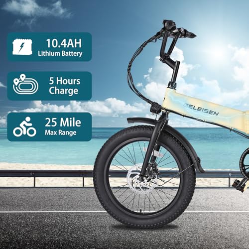 Folding Electric Bike for Adults, 20×3.0 Fat Tire Electric Bicycle, 374.4Wh Battery Ebike, 20MPH Electric Cargo Bike with LCD Color Display & 6 Speed Gears (Fits for 5'0+)