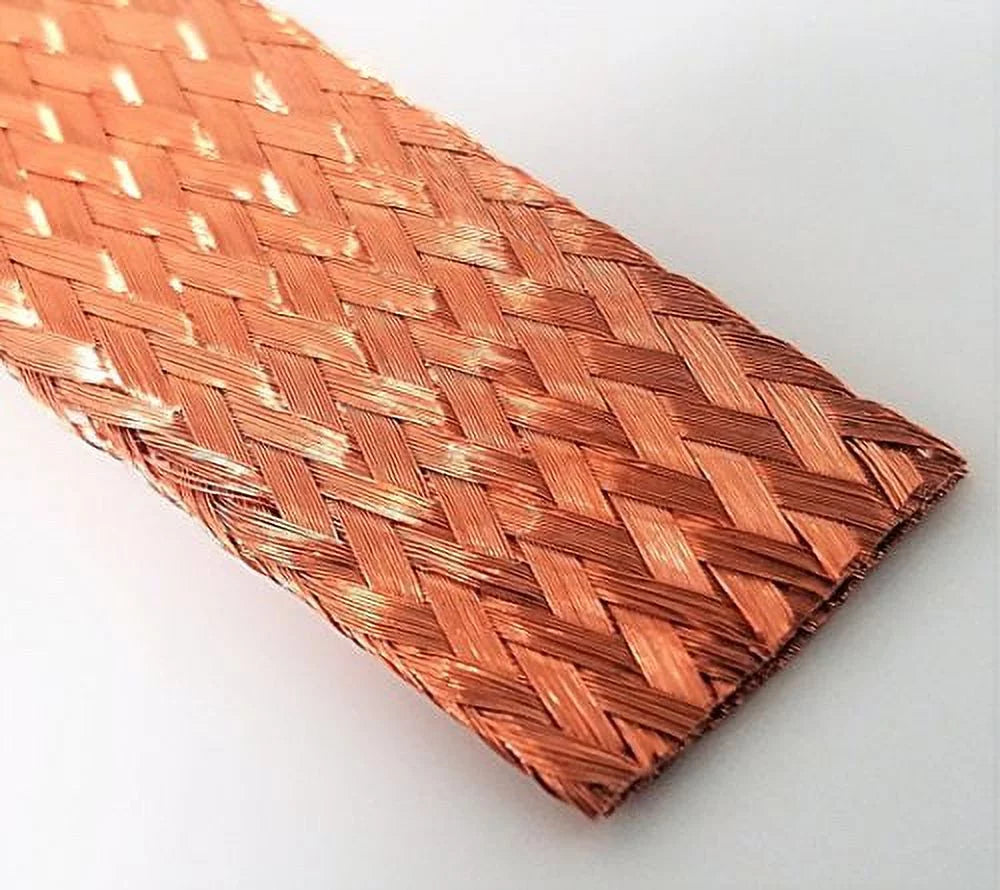 Flat Bare Copper Braid, Bright, 5/8 Diameter, 25' Length 5/8
