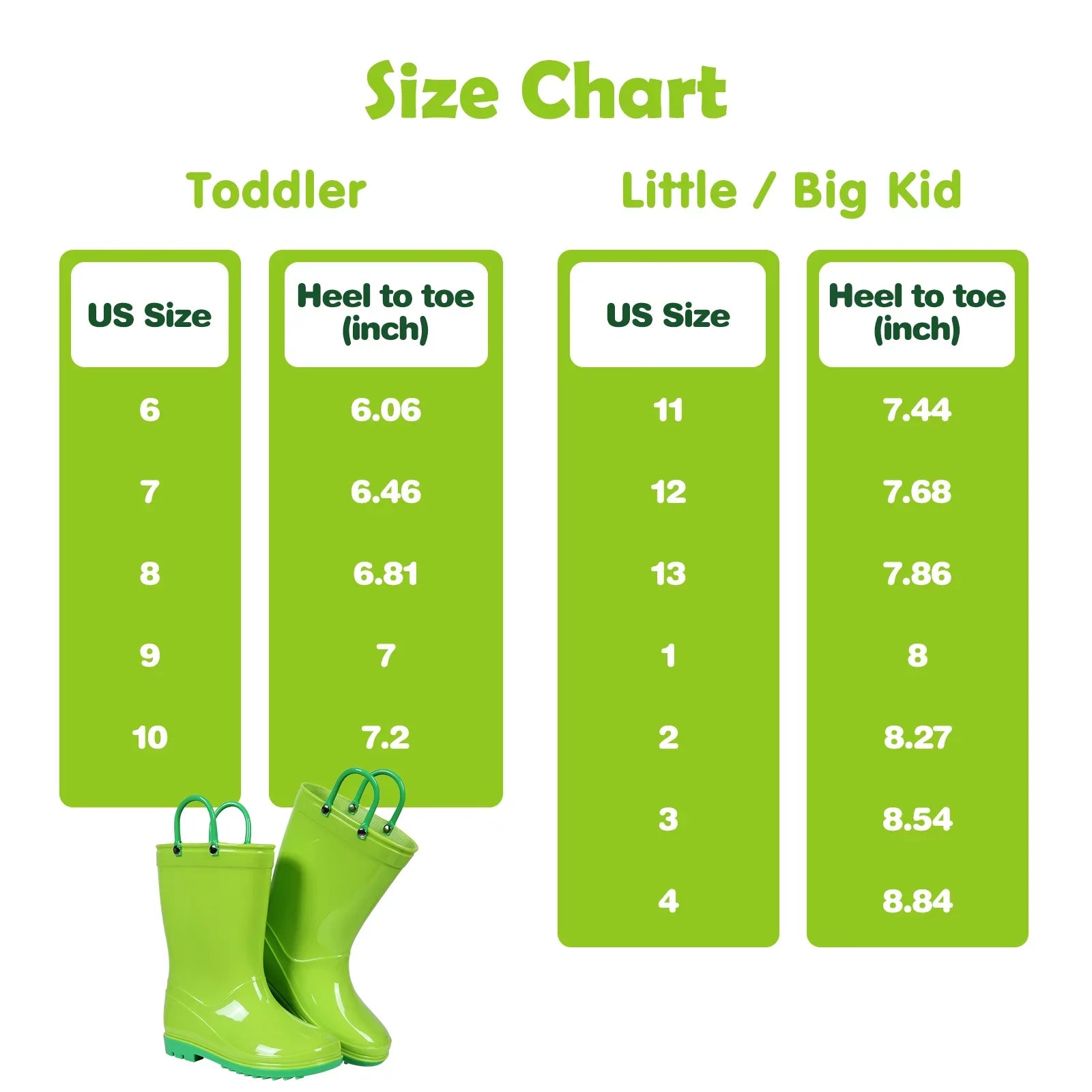 Litfun Toddler Kids Rain Boots for Boys Girls, Size 8 Toddler, Green