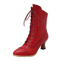 PMUYBHF Female Women Sandals and Slides Lace up British Boots Wine Glasses and Round Headed Solid Color Large Women's Short Boots Red 38