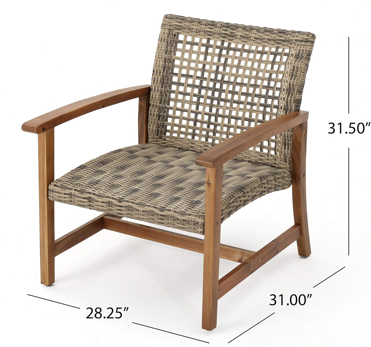 Christopher Knight Home Hampton Outdoor Mid-Century Wicker Club Chairs with Acacia Wood Frame, 2-Pcs Set, Natural Stained / Grey