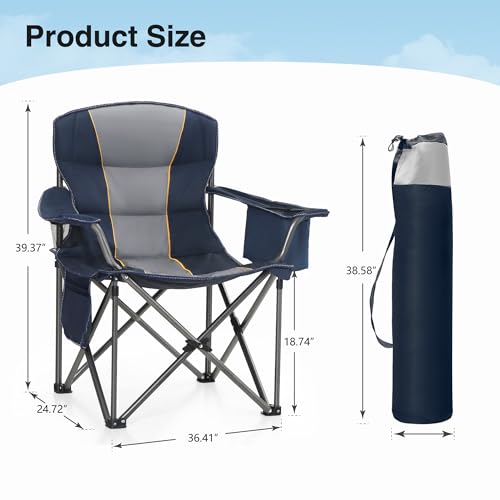 Camping Folding Chair, Heavy Duty Oversized Portable Outdoor Chair, Foldable Camp Chair with Cup Holder and Cooler Bag Support 450 LBS, Green…