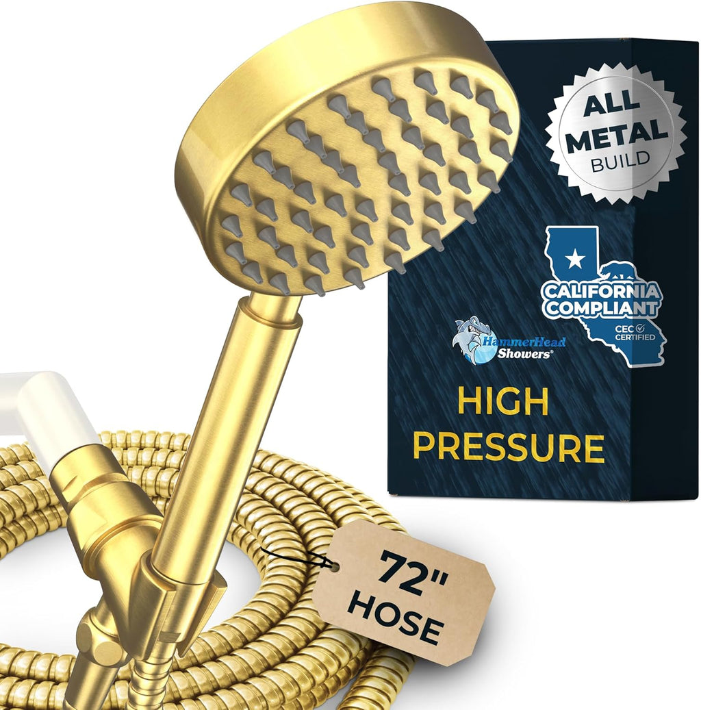 HammerHead Showers® Solid Metal LOW FLOW Handheld Shower Head with Hose and Brass Holder - OIL RUBBED BRONZE – Water Saving 1.75 GPM Detachable Shower Head - Adjustable Shower Wand Bracket & 6ft Hose