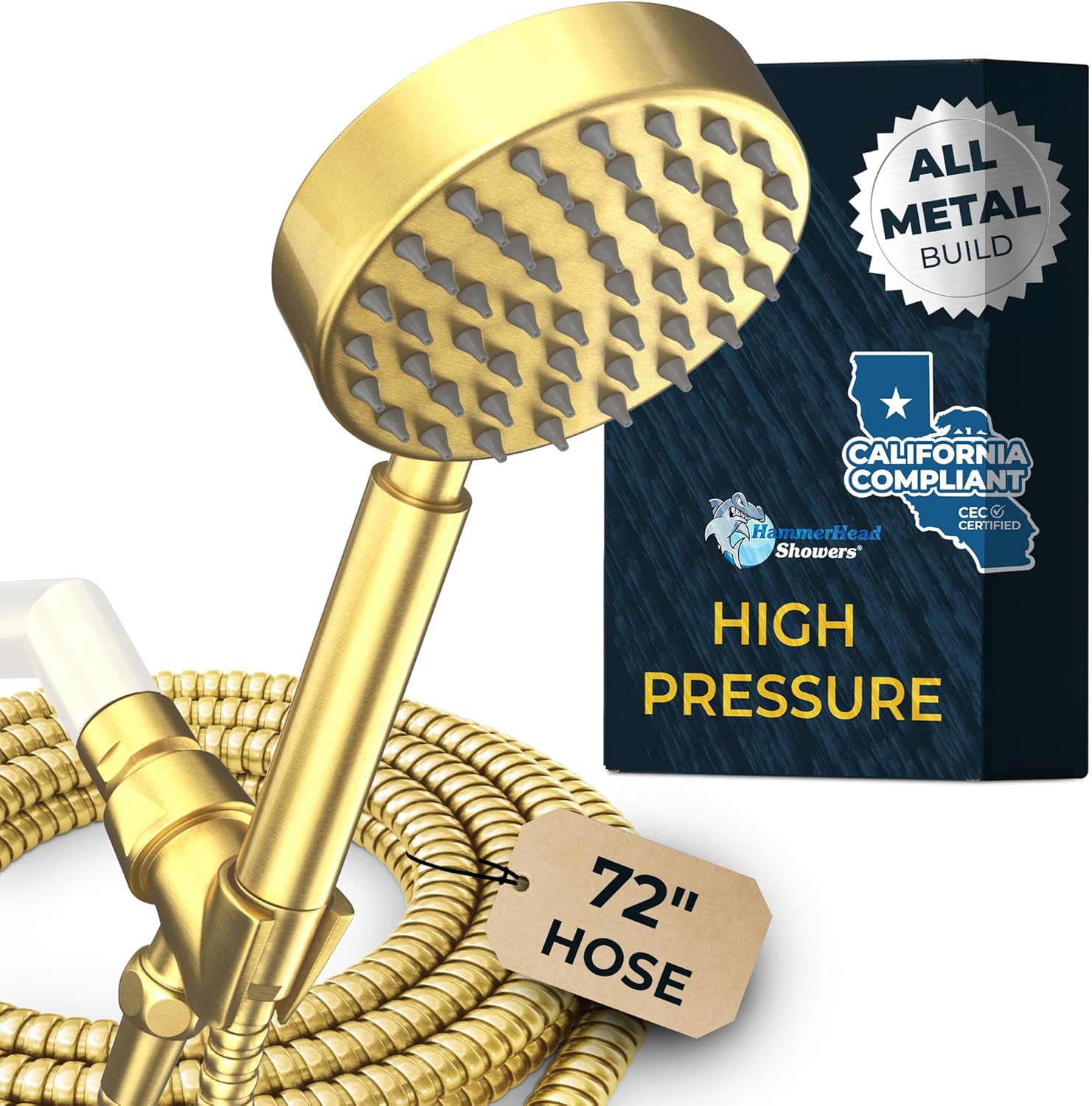 HammerHead Showers® Solid Metal LOW FLOW Handheld Shower Head with Hose and Brass Holder - OIL RUBBED BRONZE – Water Saving 1.75 GPM Detachable Shower Head - Adjustable Shower Wand Bracket & 6ft Hose