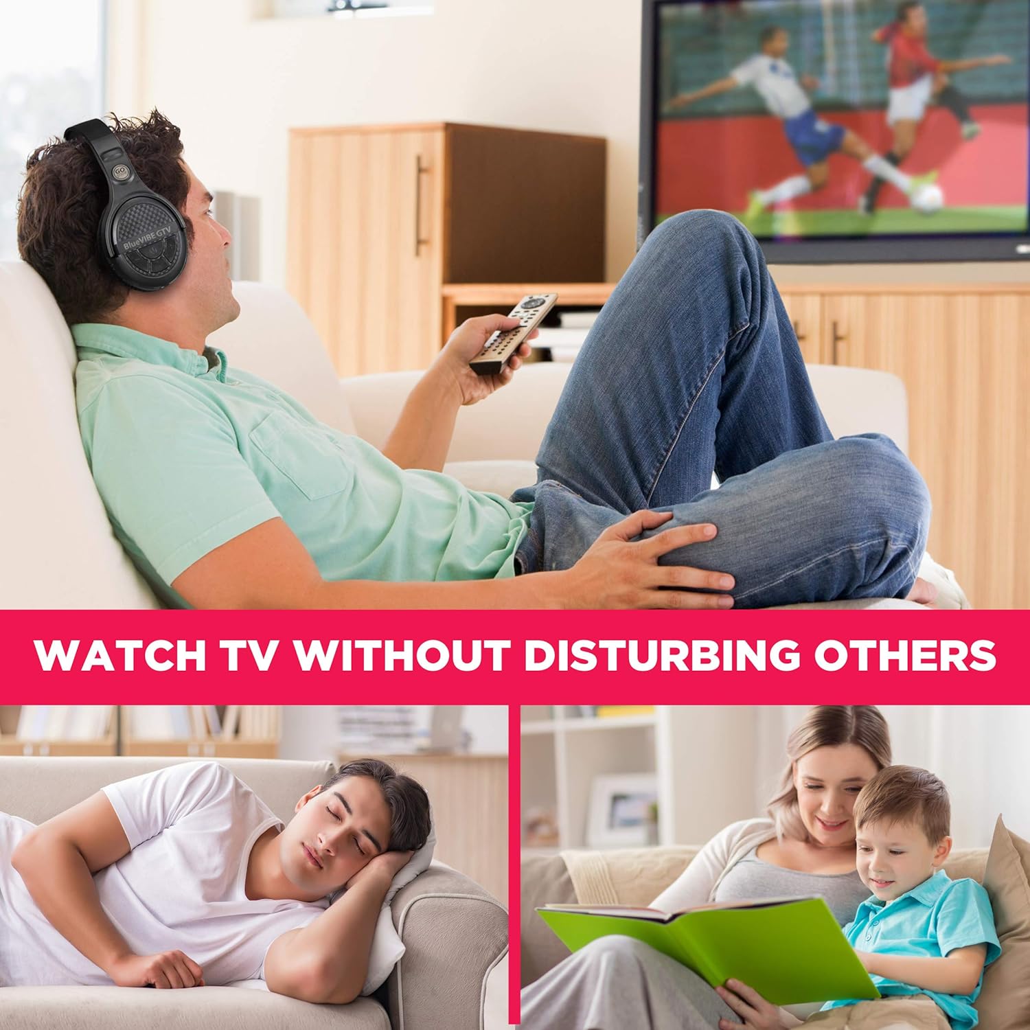 Over-Ear Headphones BlueVIBE GTV TV Headphones Wireless for Hearing Impaired & Seniors – Easy Setup Plug and Play for TV Watching, Hard of Hearing – 10 Hour Battery Life, No Audio Delay, 2.4GHz RF Transmitter