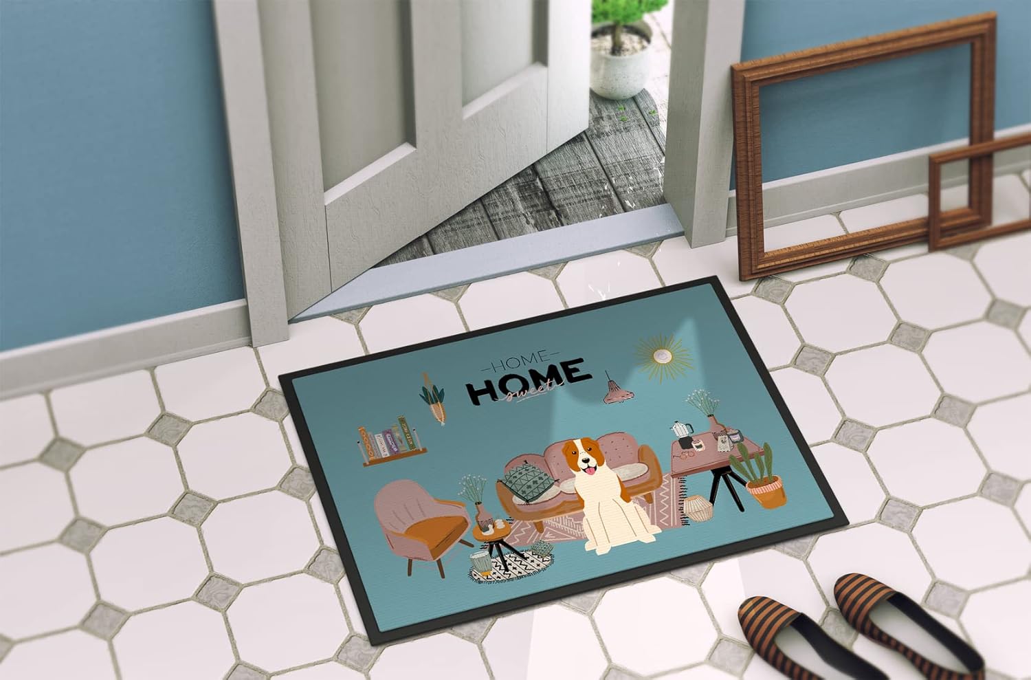 Caroline's Treasures CK7894MAT Central Asian Shepherd Dog Sweet Home Doormat 18x27 Front Door Mat Indoor Outdoor Rugs for Entryway, Non Slip Washable Low Pile, 18H X 27W