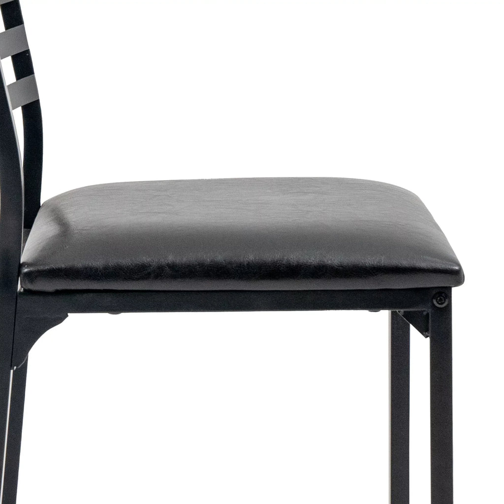 5 Piece Dining Table Set Kitchen 1 Table and 4 Upholstered Chairs Metal Frame Tempered Glass Top Black