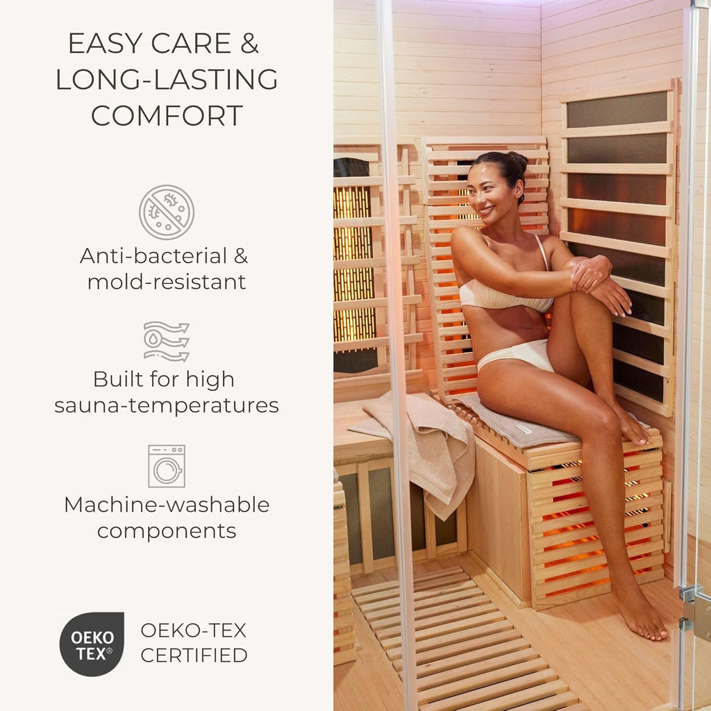 SAUNASOFA™ Sauna Mat & Pillow Set – 2 Seater Sauna seat Cushion with Pillow – Heat-Resistant Sauna kit for Infrared & Finnish saunas in Grey