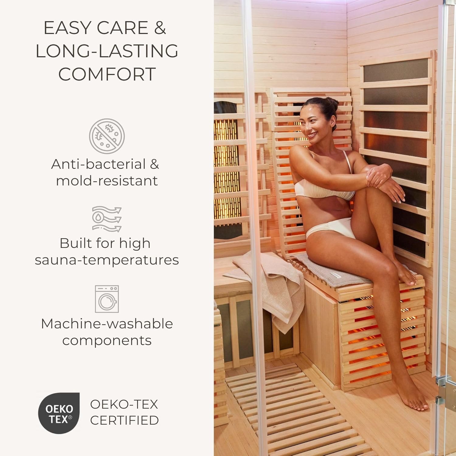 SAUNASOFA™ Sauna Mat & Pillow Set – 2 Seater Sauna seat Cushion with Pillow – Heat-Resistant Sauna kit for Infrared & Finnish saunas in Grey
