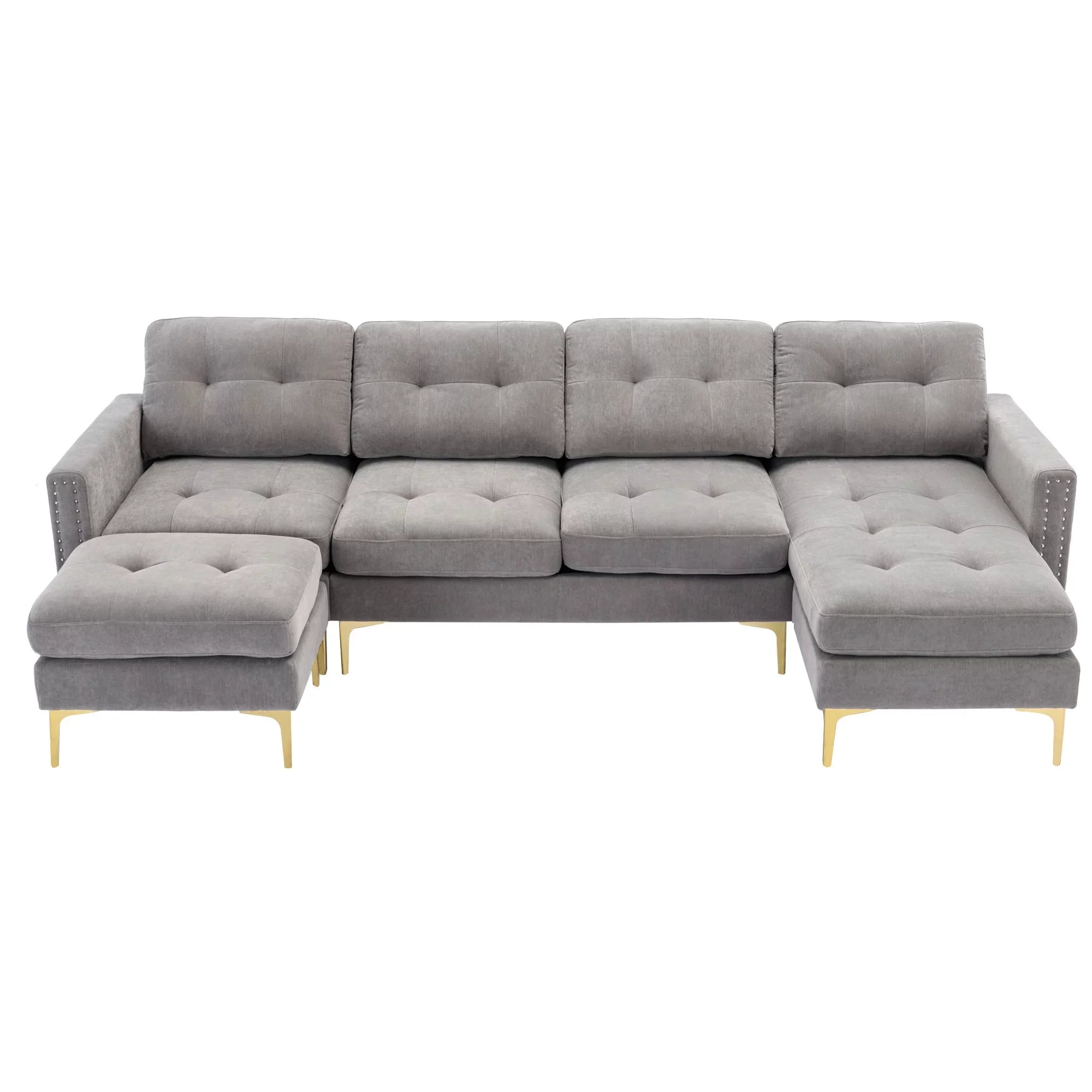 Soges U-Shaped Sectional Sofa with Ottoman, Convertible Couch for Living Room, 5 Seater Sofa, Gray, 110x54