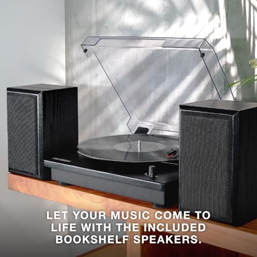 Victrola The Quincy 6-in-1 Bluetooth Record Player & Multimedia Center with Built-in Speakers – 3-Speed Turntable, CD & Cassette Player, AM/FM Radio, Wireless Music Streaming (Natural)