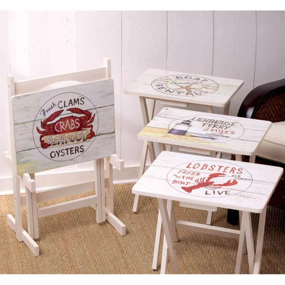 Nautical TV Trays with Stand - Set of 4