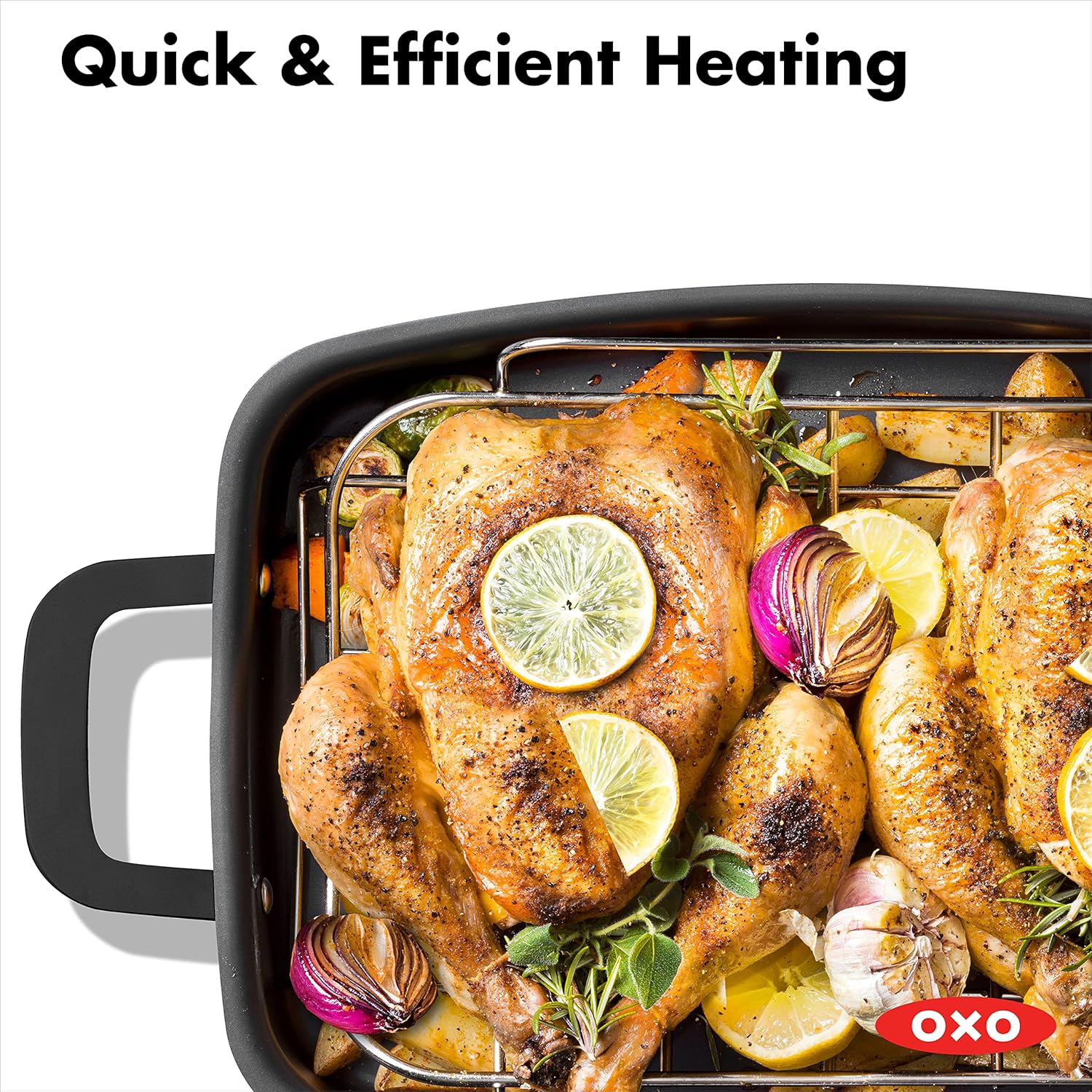 OXO Obsidian Pre-Seasoned Carbon Steel, 12 Wok Pan with Removable Silicone Handle Holder, Induction, Oven Safe, Black