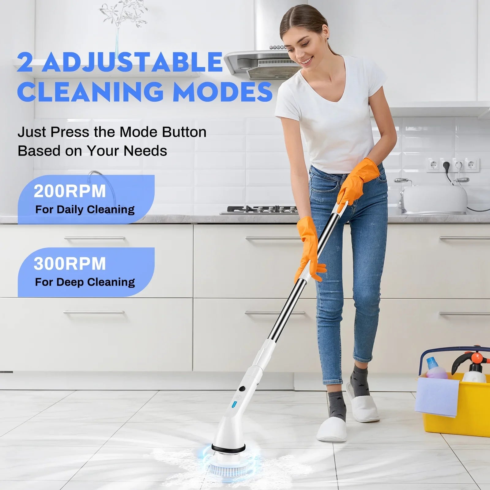 VAVSEA Electric Spin Scrubber,Cleaning Brush for Bathroom,1.5H 300RPM Shower Scrubber Kit for Floor Tile Bathtub,51 inch