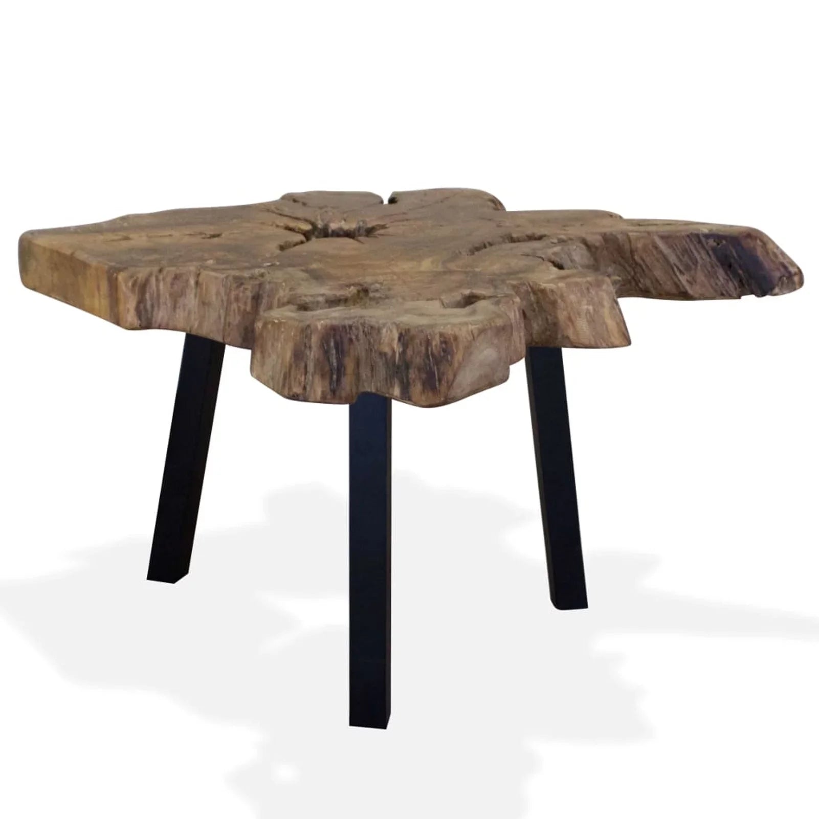 Dcenta Coffee Table, Genuine Teak Tabletop Wood Sofa and Couch End Side Table with Steel Legs for Living Room, Home Furniture 31.4 x 27.5 x 14.9 Inches (L x W x H)