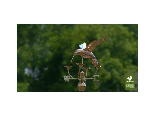 Good Directions Hummingbird with Flowers Weathervane  Polished Copper