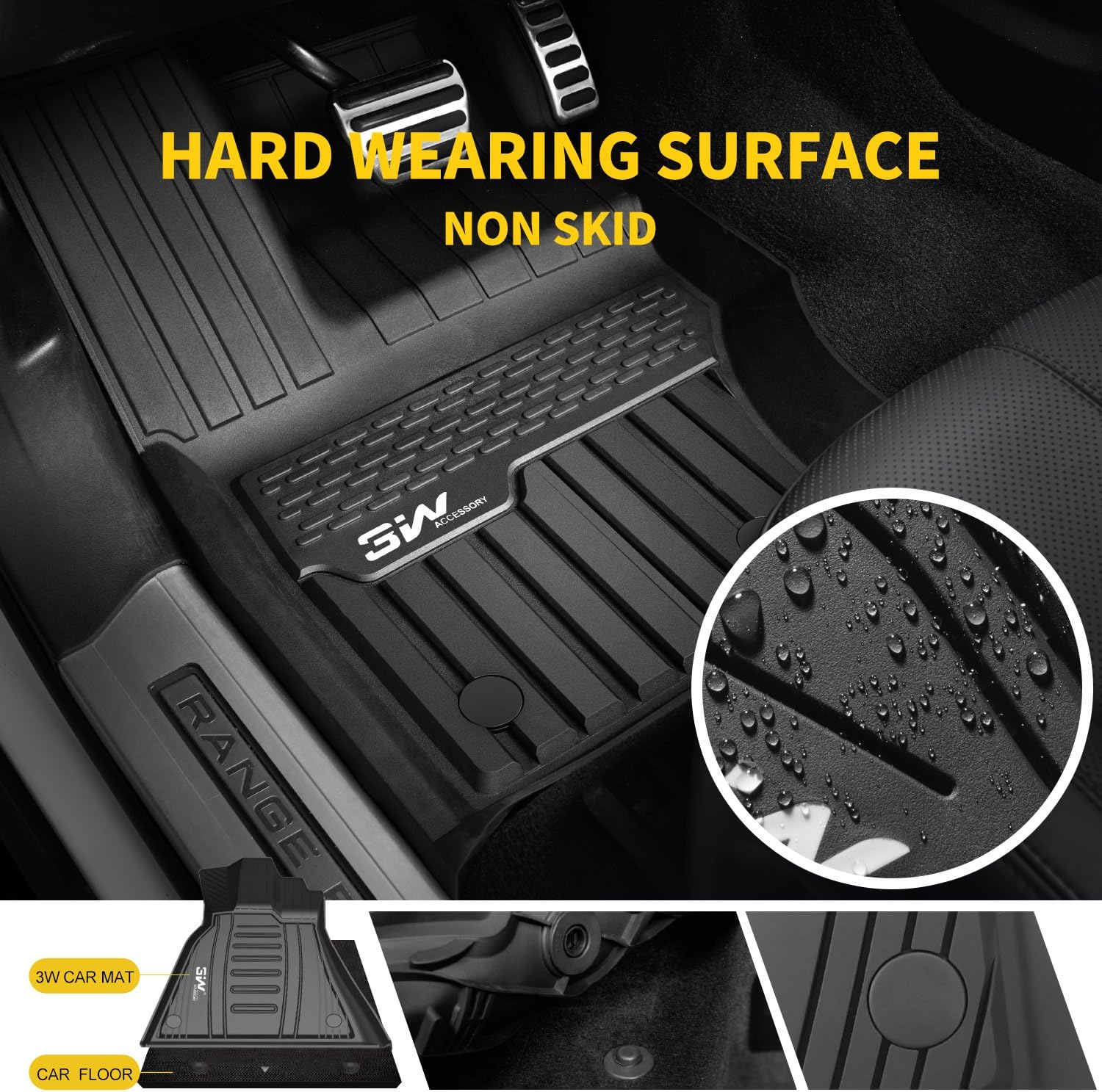 3W Floor Mats Compatible for Range Rover Velar 2017-2022 TPE All Weather Custom Fit Floor Liner for Range Rover Velar1st and 2nd Row Full Set Car Liners Black