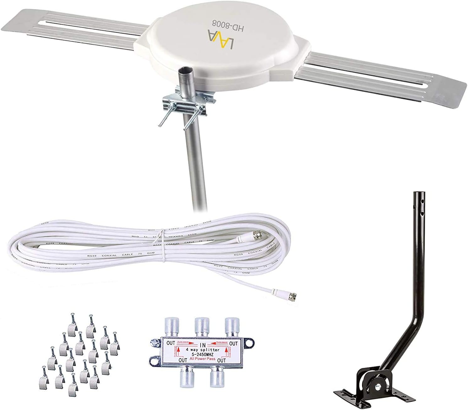 LAVA HD8008 Omnidirectional 360 Degree HD TV 4K Omnipro TV Antenna OmniPro HD-8008 + Installation Kit & FiveStar TV Antenna Jpole