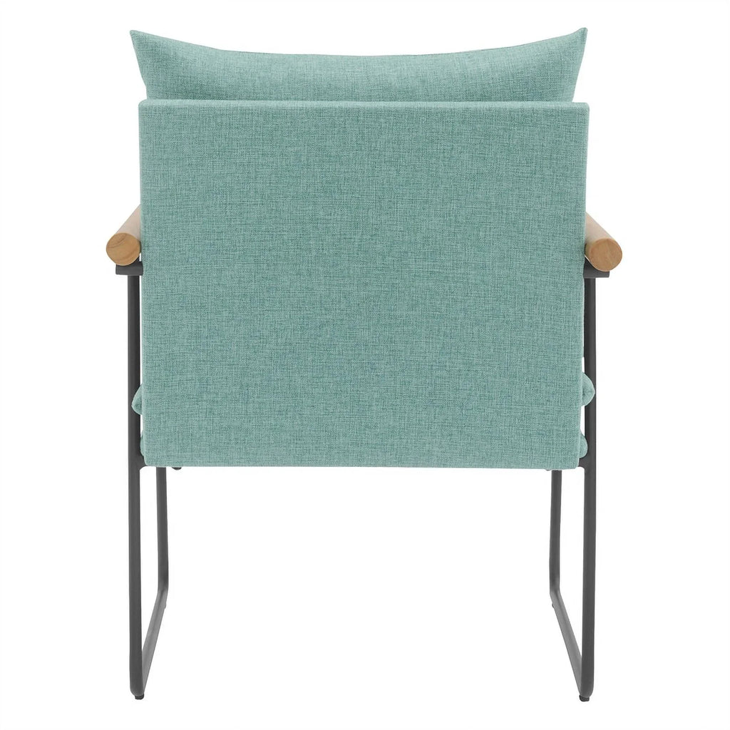 Dutton Armchair in Sage Green Fabric with Natural Arms and Black Sled Base