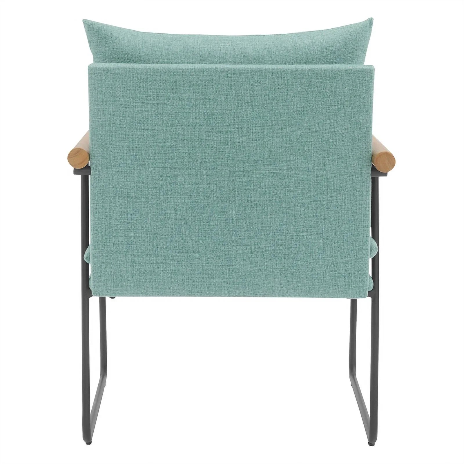 Dutton Armchair in Sage Green Fabric with Natural Arms and Black Sled Base