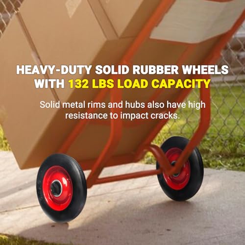 (2-Pack) AR-PRO 6” x 1.5” Flat Free Solid Rubber Wheel Assemblies - Replacement Hand Truck Wheels with Ball Bearings and 5/8” Bore Hole Diameter - Heavy-Duty Solid Rubber Wheels 132 lbs Load Capacity