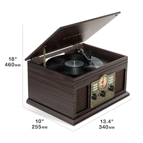 Victrola The Quincy 6-in-1 Bluetooth Record Player & Multimedia Center with Built-in Speakers – 3-Speed Turntable, CD & Cassette Player, AM/FM Radio, Wireless Music Streaming (Natural)