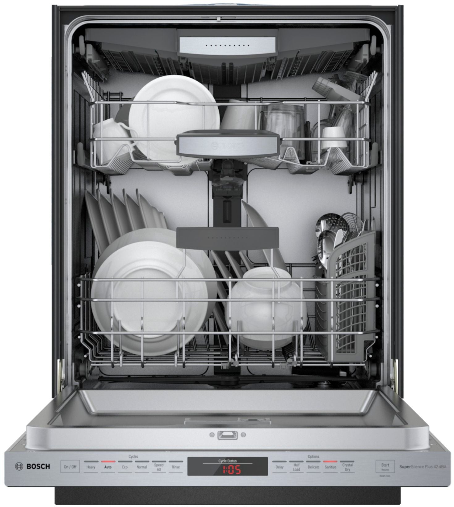 Bosch - 800 Series 24 Top Control Built-In Dishwasher with CrystalDry, Stainless Steel Tub, 3rd Rack, 42 dBa - Stainless steel