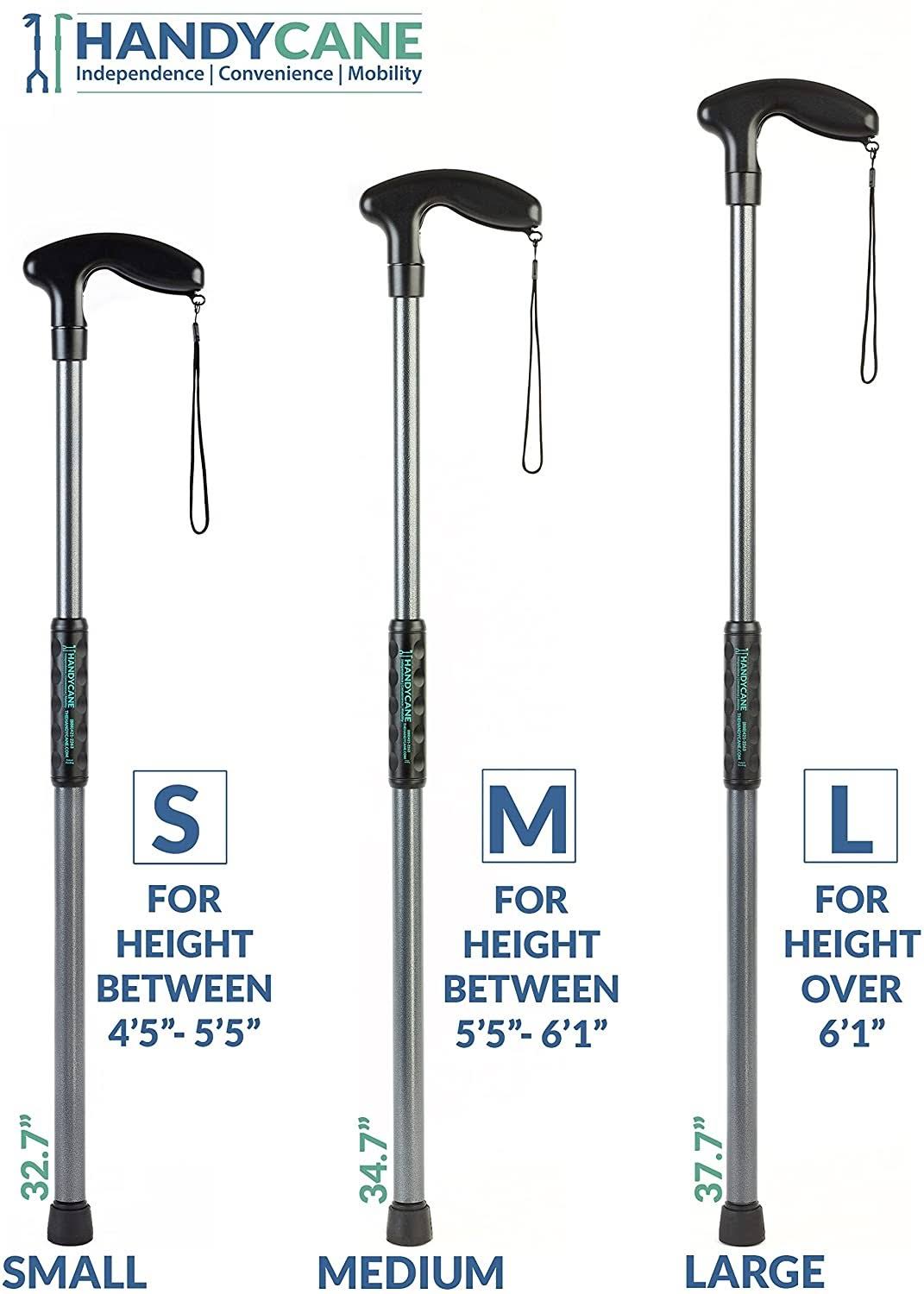 Handy Cane All-in-One Walking Aid with Built-In Reacher Grabber-Small