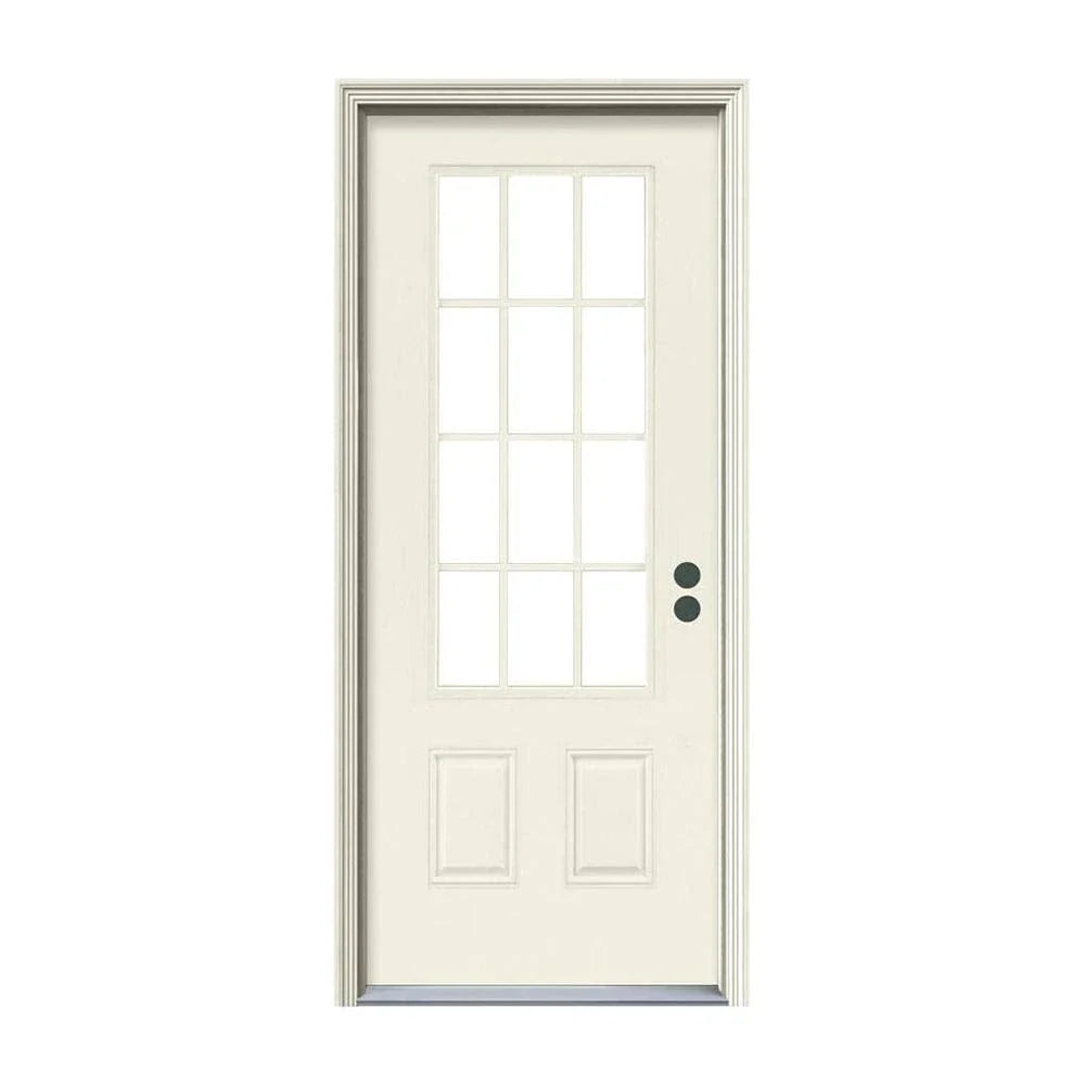JELD-WEN 32 in. x 80 in. 12 Lite Primed Steel Prehung Left-Hand Inswing Front Door w/Brickmould