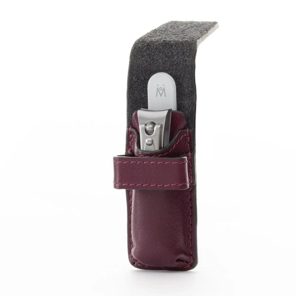 GERMANIKURE Nail clipper and Glass Nail File Set in Purple Leather Case - Made in Solingen Germany of FINOX Stainless Steel, Glass Nail Care Supplies Made in Czech Republic