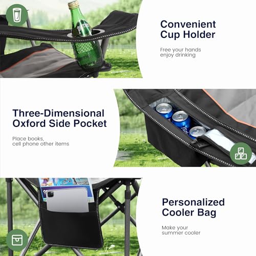 Camping Folding Chair, Heavy Duty Oversized Portable Outdoor Chair, Foldable Camp Chair with Cup Holder and Cooler Bag Support 450 LBS, Green…