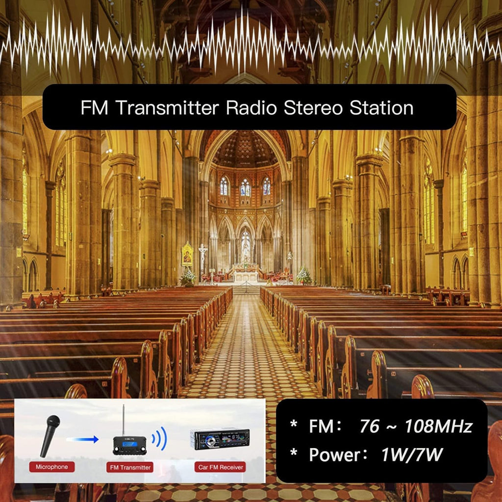 RICHRYCE FM Transmitter for Church, 1W / 7W Broadcast Radio Stereo Station ，Fcc Certified Wireless Broadcast Transmitter 76M to 108Mhz with Mic for Drive-in Movie Theater ，Campus