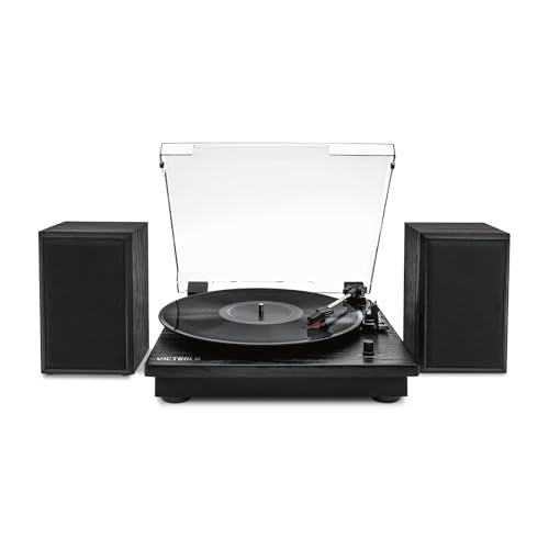 Victrola The Quincy 6-in-1 Bluetooth Record Player & Multimedia Center with Built-in Speakers – 3-Speed Turntable, CD & Cassette Player, AM/FM Radio, Wireless Music Streaming (Natural)