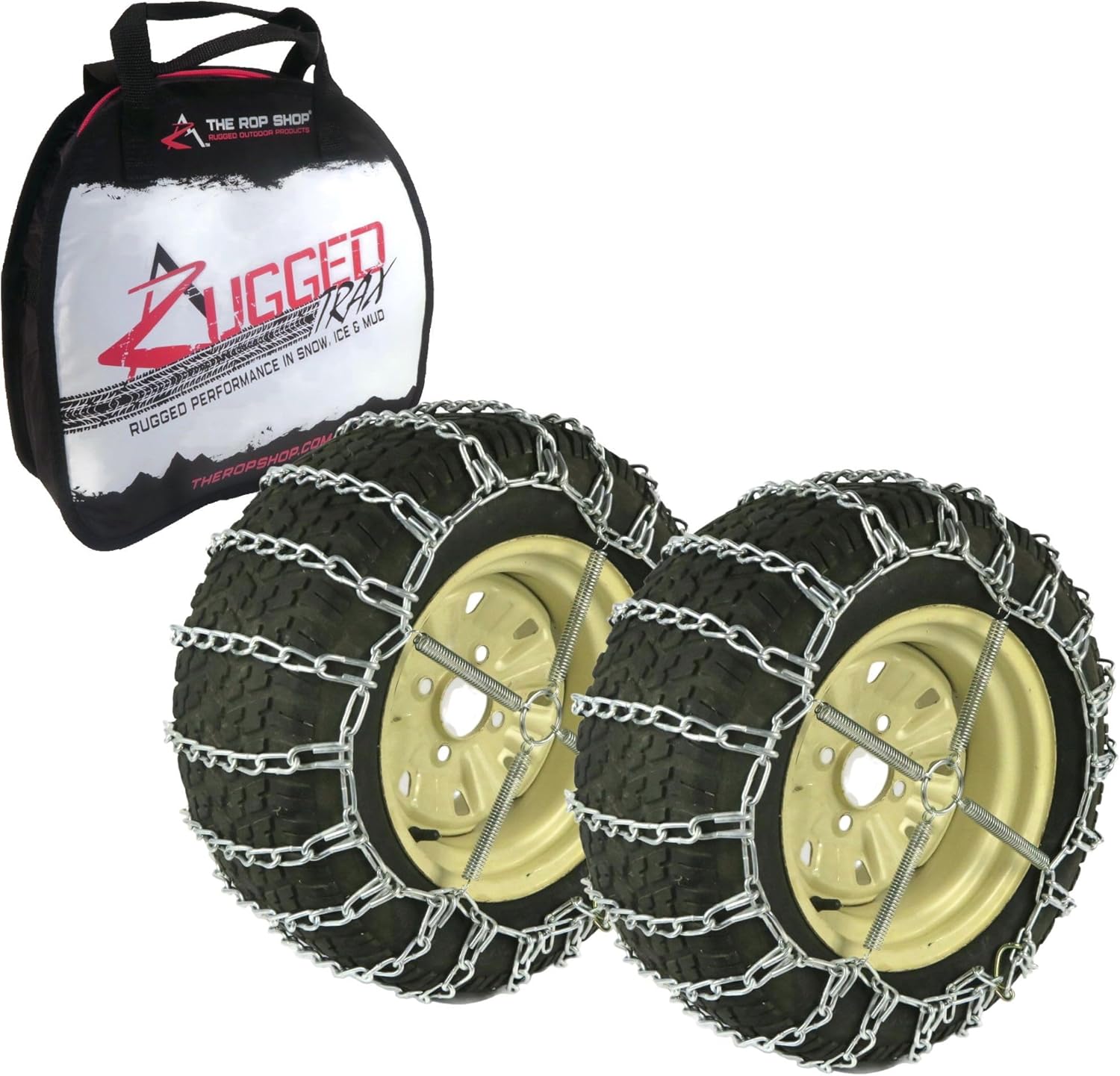 The ROP Shop Pair of 2 Link Tire Chains & Tensioners 23x10.5x12 for Snow Blowers, Lawn & Garden Tractors, Mowers & Riders, UTV, ATV, 4-Wheelers, Utility Vehicles