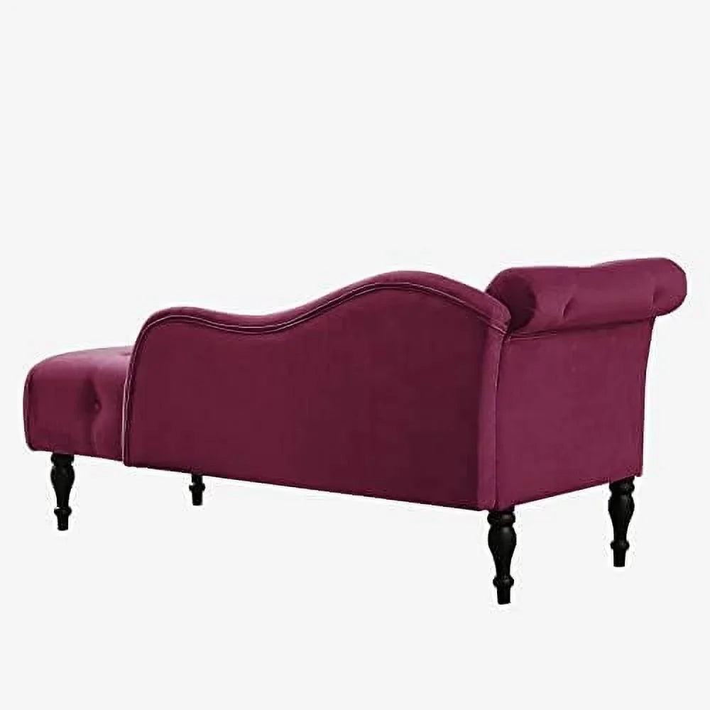 TJUNBOLIFE Velvet Chaise Lounge Indoor  60\u201D Tufted Upholstered Lounge Chair with Pillow & Rolled Arm Nailhead Trim for Bedroom Living Room Office  Grey