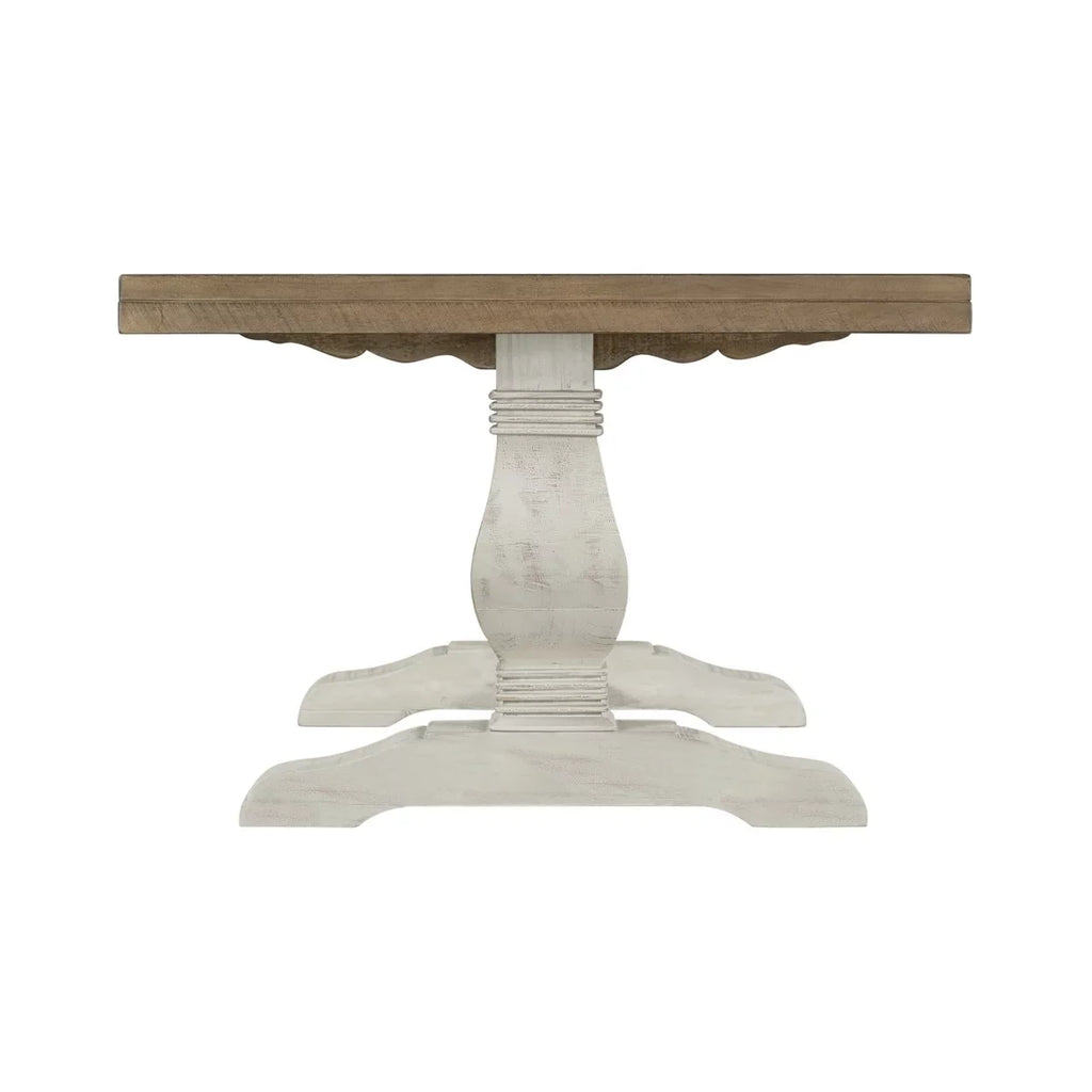 19 Inch Coffee Table with Pedestal Base, Brown and White- Saltoro Sherpi