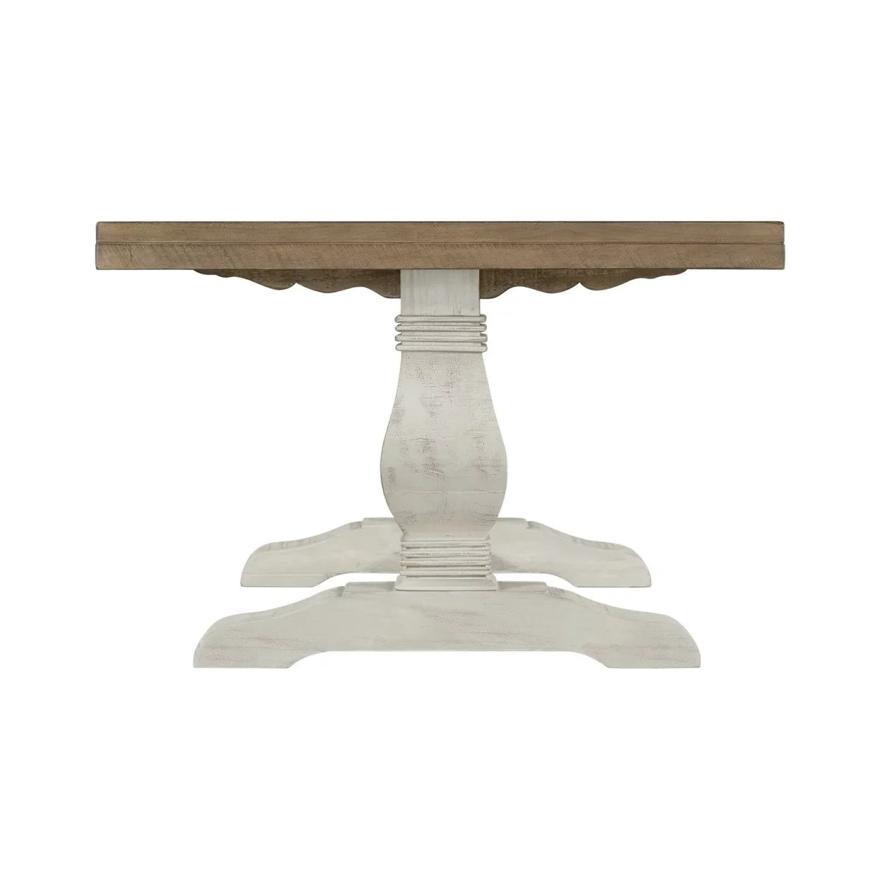 19 Inch Coffee Table with Pedestal Base, Brown and White- Saltoro Sherpi