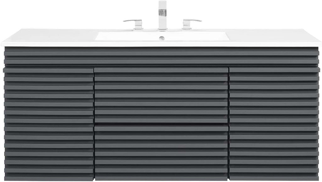 Modway Render 48 MDF and Particleboard Wall-Mount Bathroom Vanity - Gray/White
