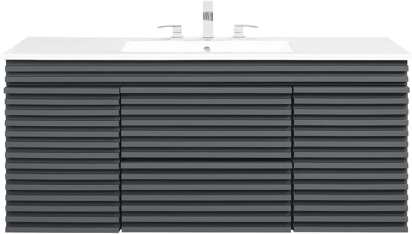 Modway Render 48 MDF and Particleboard Wall-Mount Bathroom Vanity - Gray/White