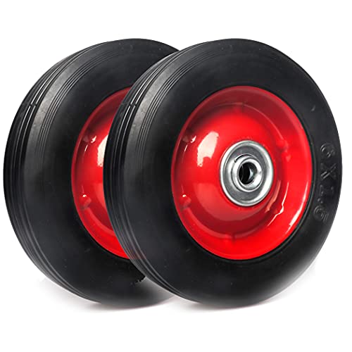 (2-Pack) AR-PRO 6” x 1.5” Flat Free Solid Rubber Wheel Assemblies - Replacement Hand Truck Wheels with Ball Bearings and 5/8” Bore Hole Diameter - Heavy-Duty Solid Rubber Wheels 132 lbs Load Capacity