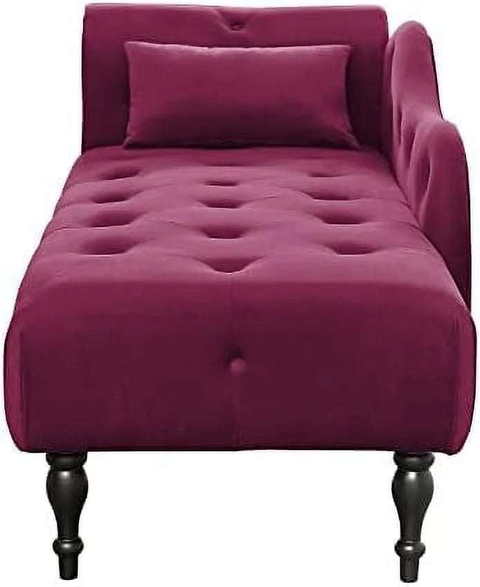 TJUNBOLIFE Velvet Chaise Lounge Indoor  60\u201D Tufted Upholstered Lounge Chair with Pillow & Rolled Arm Nailhead Trim for Bedroom Living Room Office  Grey