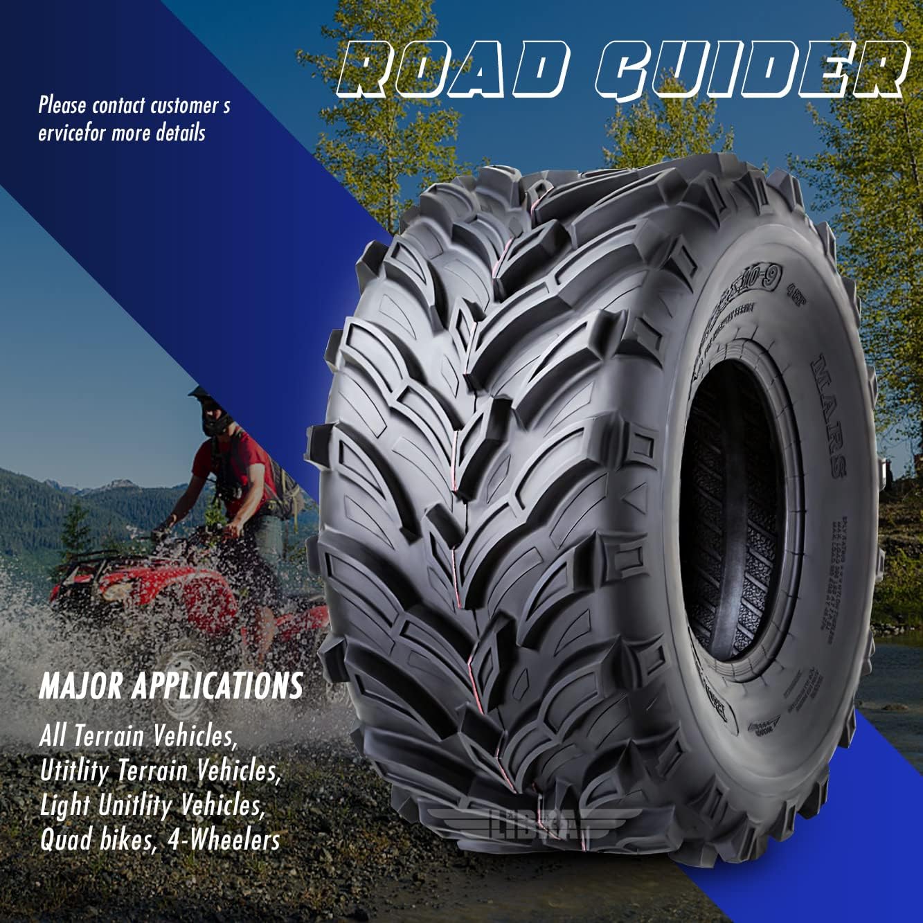 Set 4 Road Guider ATV/UTV Tires 22x7-11 Front & 22x10-9 Rear /6PR 20mm Deep Tread Honda Recon 250 Suzuki Ozark 250