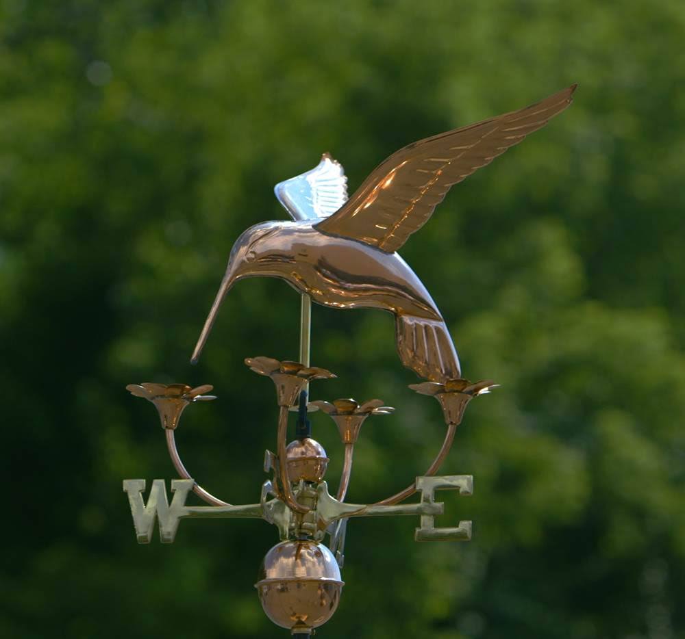 Good Directions Hummingbird with Flowers Weathervane  Polished Copper