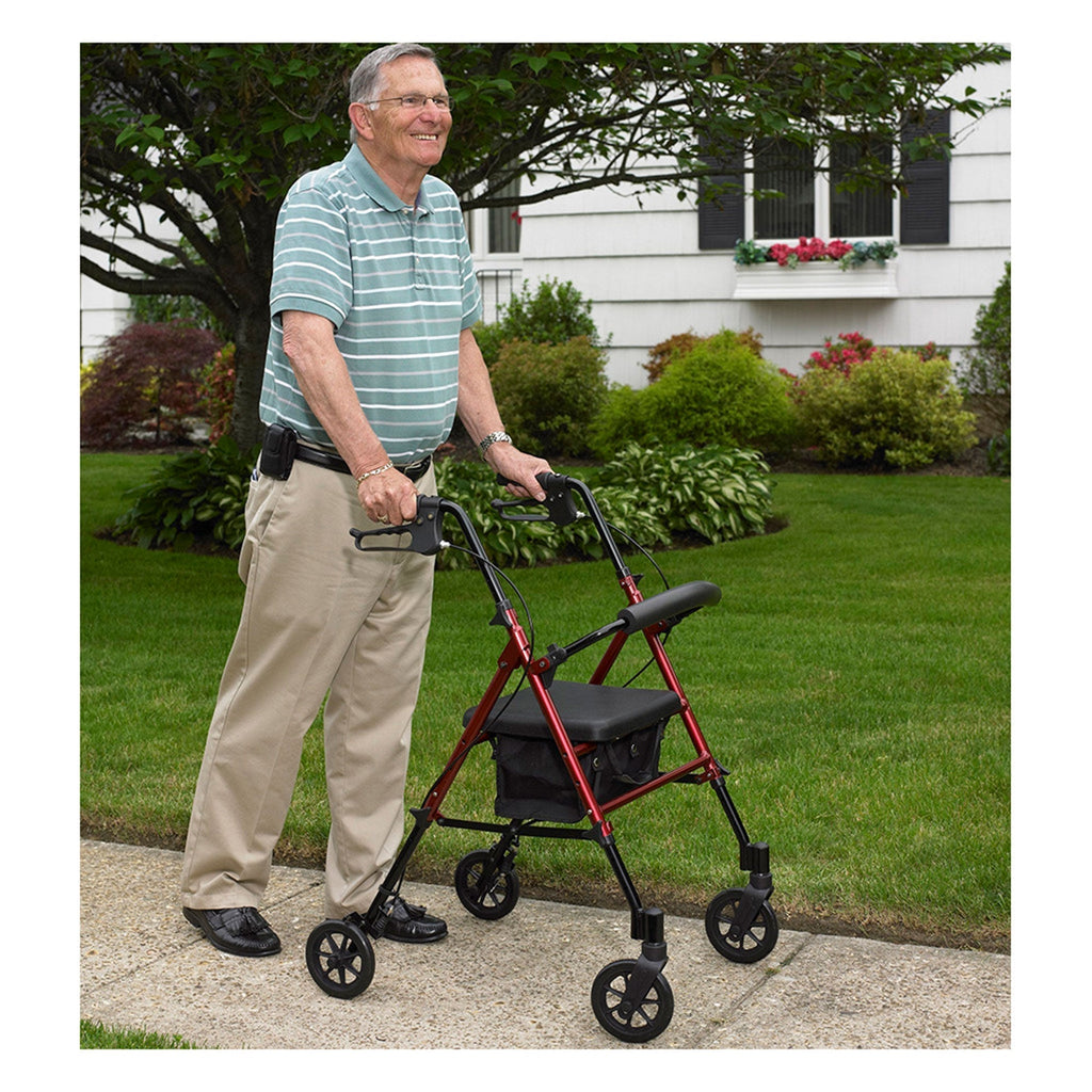 Drive Medical Adjustable Height Aluminum Frame Rollator with 6 Inch Casters, Red💝 Last Day For Clearance