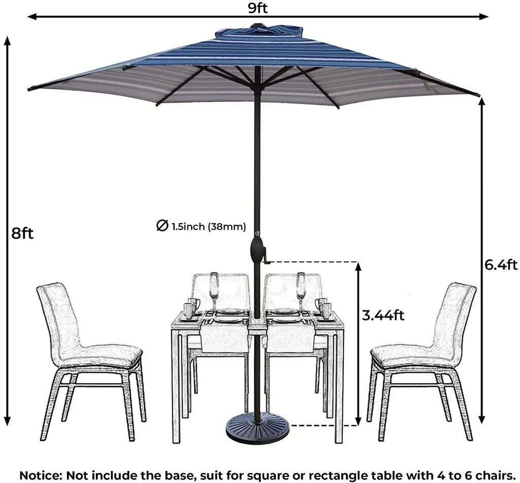 Abba Patio 9-Feet Patio Umbrella Outdoor Market Table Umbrella with Push Button Tilt and Crank, Turquoise Striped