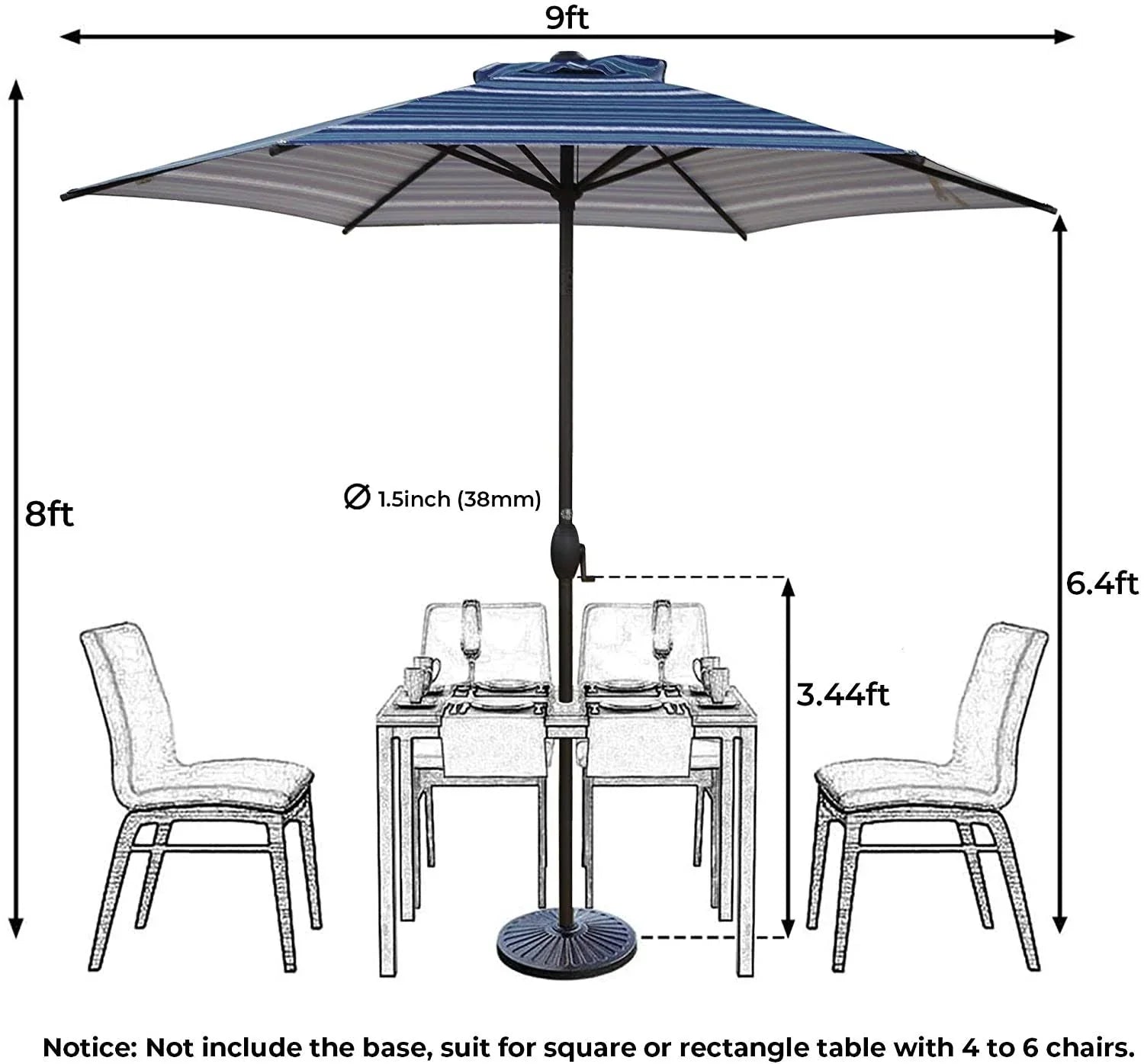 Abba Patio 9-Feet Patio Umbrella Outdoor Market Table Umbrella with Push Button Tilt and Crank, Turquoise Striped