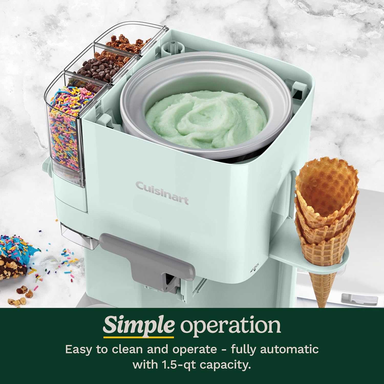 Cuisinart Soft Serve Ice Cream Machine- Mix It In Ice Cream Maker for Frozen Yogurt, Sorbet, Gelato, Drinks 1.5 Quart, White, ICE-48
