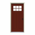 JELD-WEN 32 in. x 80 in. 6 Lite Craftsman Mesa Red w/White Interior Steel Prehung Left-Hand Inswing Front Door w/Brickmould, Mes