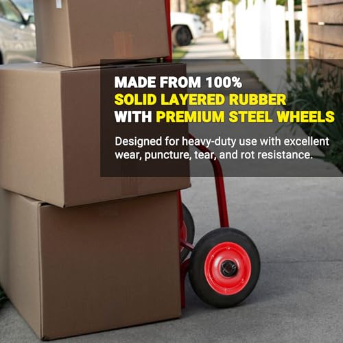 (2-Pack) AR-PRO 6” x 1.5” Flat Free Solid Rubber Wheel Assemblies - Replacement Hand Truck Wheels with Ball Bearings and 5/8” Bore Hole Diameter - Heavy-Duty Solid Rubber Wheels 132 lbs Load Capacity